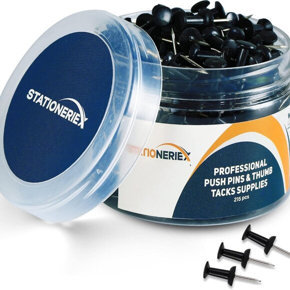 215 Black for Bulletin Board Thumb Tacks for Wall Corkboard Map Calendar Photo - - Picture 1 of 6